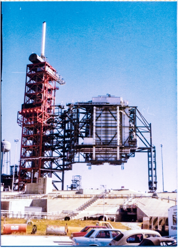Image 051. The Rotating Service Structure at Space Shuttle Launch Complex 39-B, Kennedy Space Center, Florida, constructed by Union Ironworkers from Local 808 working for Wilhoit Steel Erectors, continues its initial proof-test, pivoting its four-million pound weight around through 120 degrees of end-to-end travel, returning for the first time ever, back to the location it was constructed in. Photograph by James MacLaren. Image 051. The Rotating Service Structure at Space Shuttle Launch Complex 39-B, Kennedy Space Center, Florida, constructed by Union Ironworkers from Local 808 working for Wilhoit Steel Erectors, continues its initial proof-test, pivoting its four-million pound weight around through 120 degrees of end-to-end travel, returning for the first time ever, back to the location it was constructed in. Photograph by James MacLaren.